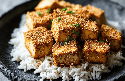 Sesame Crusted Tofu with Creamy Peanut Tahini Sauce - TRANSFORM by Fitaz