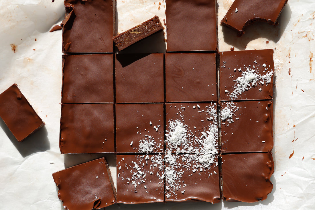 Chocolate Weet-Bix Slice cut into squares