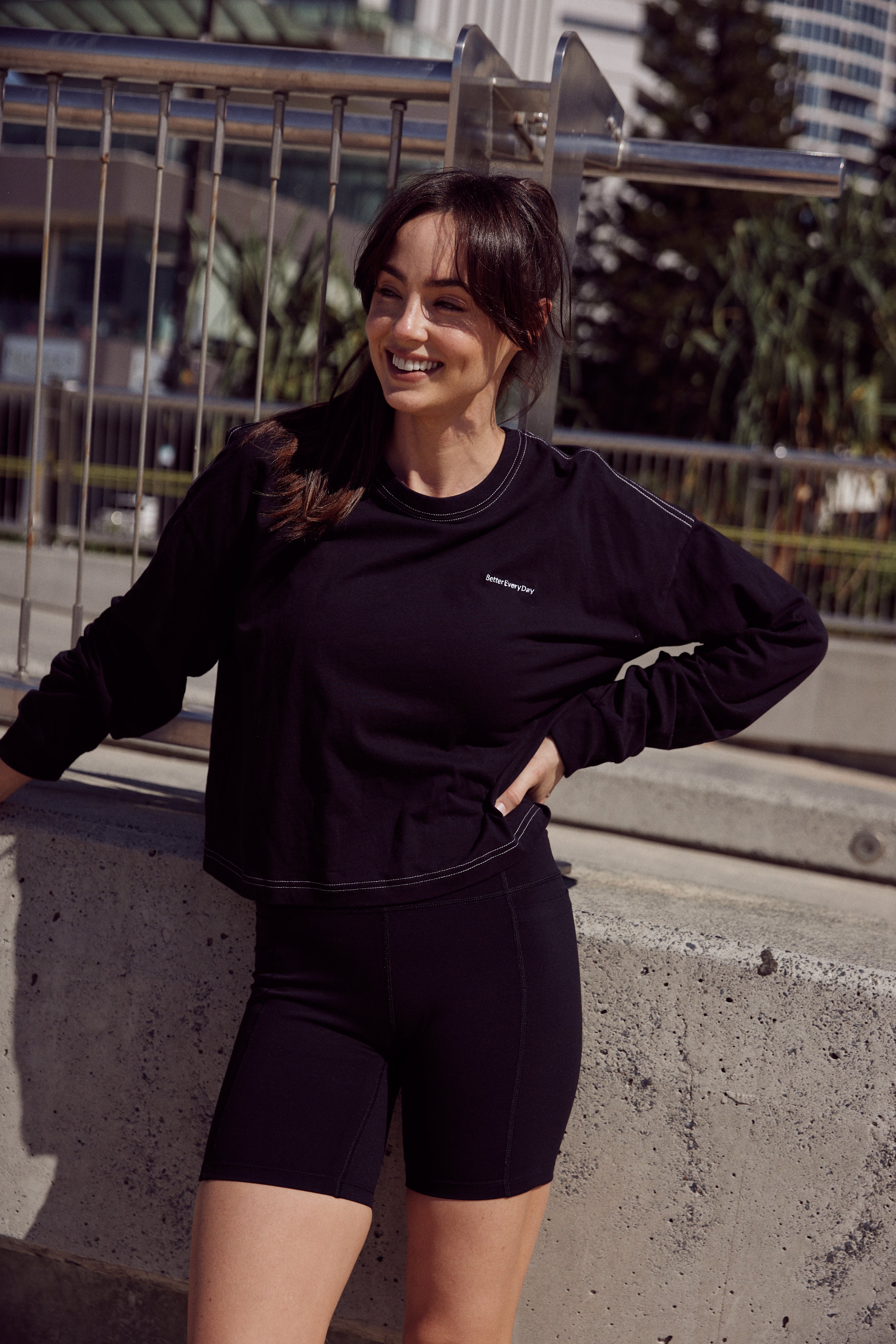 'Better Everyday' Relaxed LS Top - Black